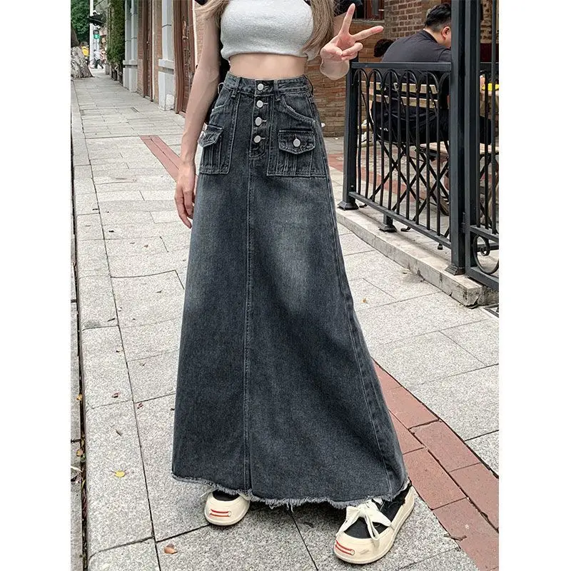 Saia jeans feminina outono inverno nova versátil moda em forma de pêra corpo saia linha a