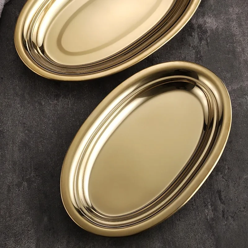 Stainless steel oval egg-shaped steamed fish plate, Korean barbecue rice noodle plate
