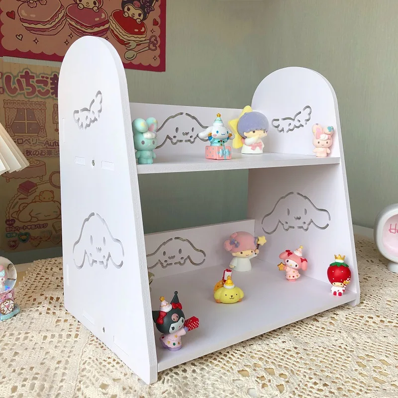 Sanrio-estante de almacenamiento de escritorio, estantería multifuncional de doble capa, organizador de artículos diversos, Kawaii Cinnamoroll Hello