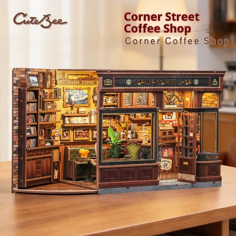 

CuteBee 2025 New DIY Book Nook Miniature Bookstore Kit Handmade Assemble Wooden Blocks Creative Gift For Hobbyists Desktop Decor