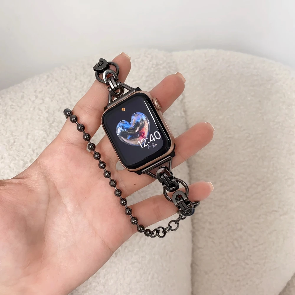 조절 가능한 메탈 스트랩 41/45mm 애플 워치 SE8 7 6 5 4 3 2 1 iWatch 밴드 38mm 42mm 40/44mm, 싱글/더블 체인 49 울트라