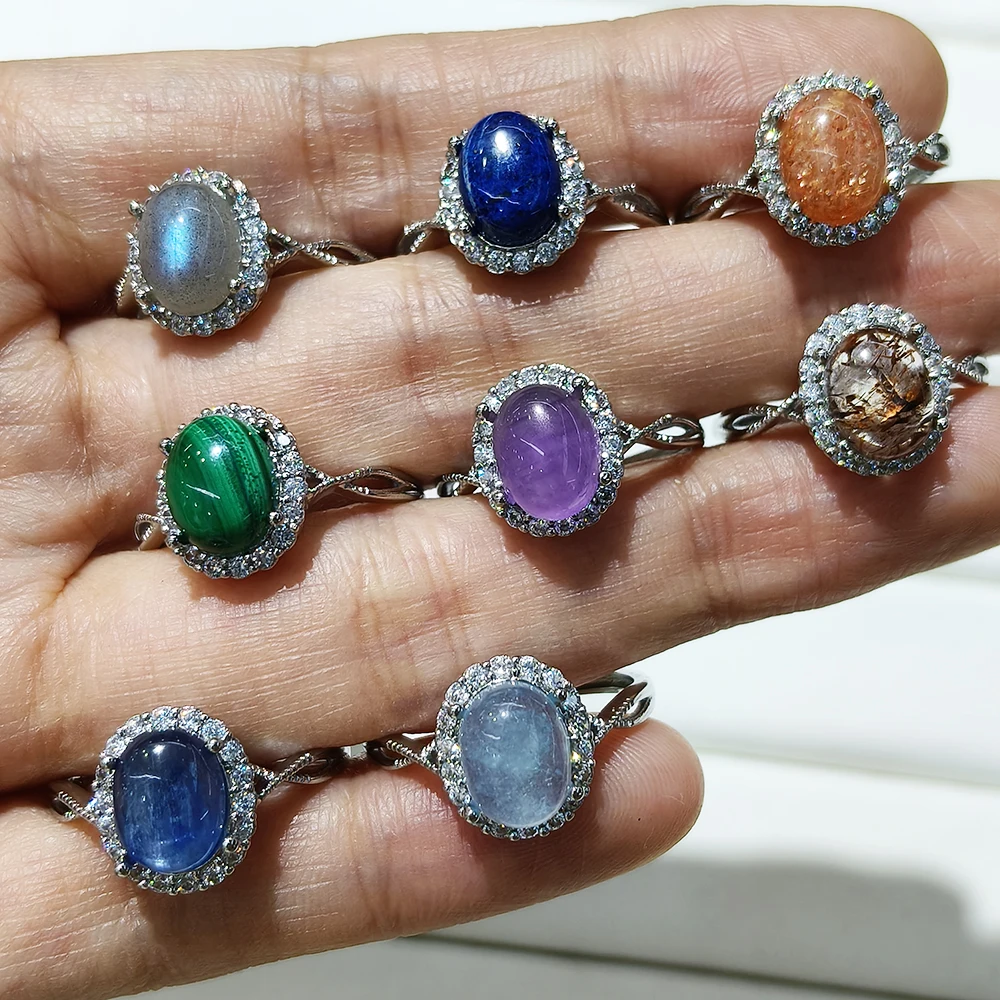 100% natural stone lapis lazuli ring, suitable for women\'s adjustable copper-plated silver flower ring, for parties and gifts