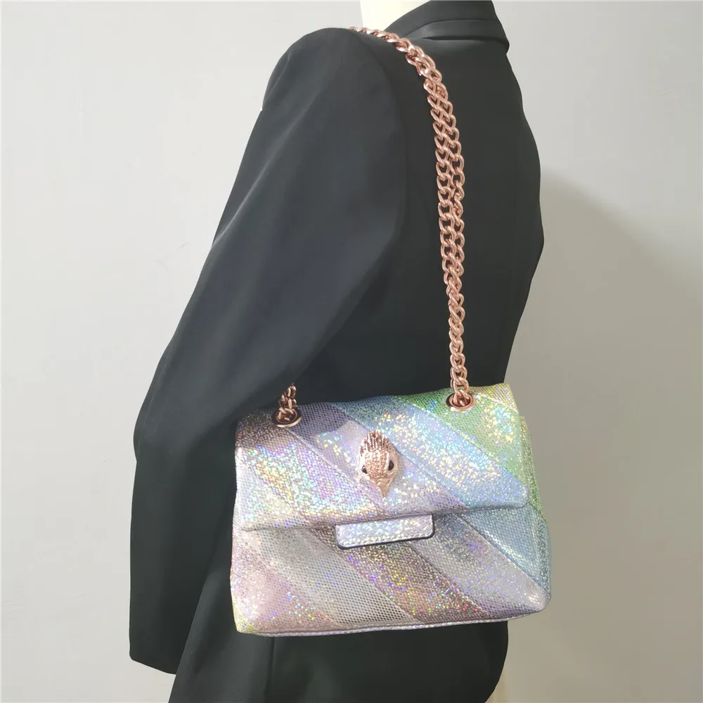 New Arrival Shiny Glitter Mini Rainbow Women Handbag Jointing Colorful Sequin Cross Body Bag