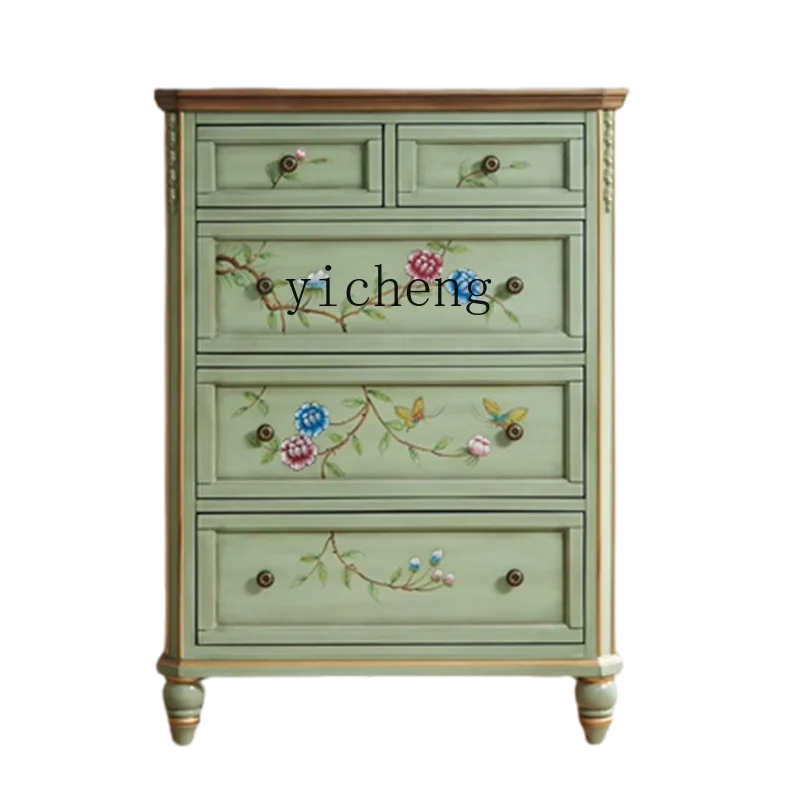 YY Chest of Drawers Side Cabinet Entrance Cabinet Storage Solid Wood Storage Wall European Retro High Cabinet