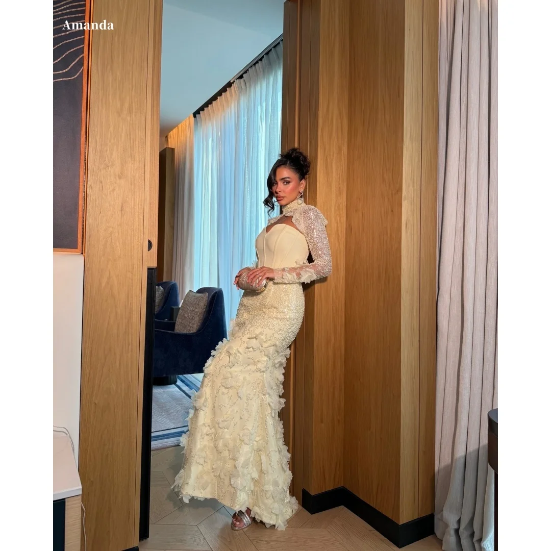 

Amanda белая шаль с бисером, платье русалки для выпускного вечера без бретелек с длинными рукавами, платья de noche длиной до пола, торжественное вечернее платье