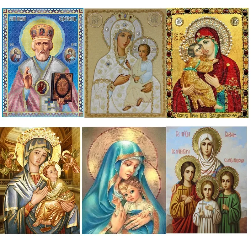 Diamond Painting Cross Stitch Kits Religion Holy Mother Picture Diamond Embroidery 5D Diy Round Diamond Pattern Resin Gift