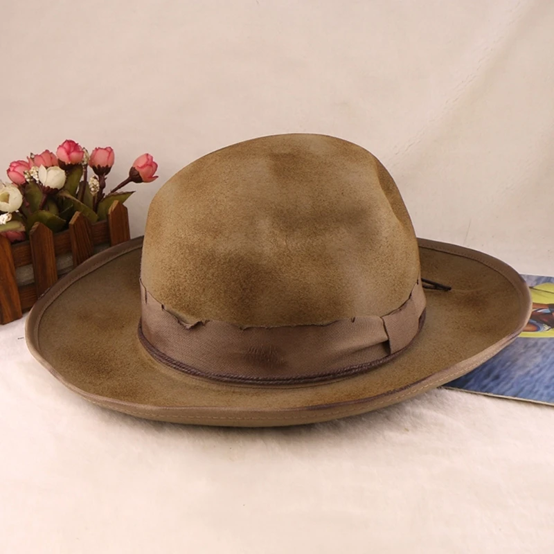 652F Wool Homburg Panama Hat Exotic Maillard for Women Men Photo Props Western for Men Women Unisex Wear Headwear