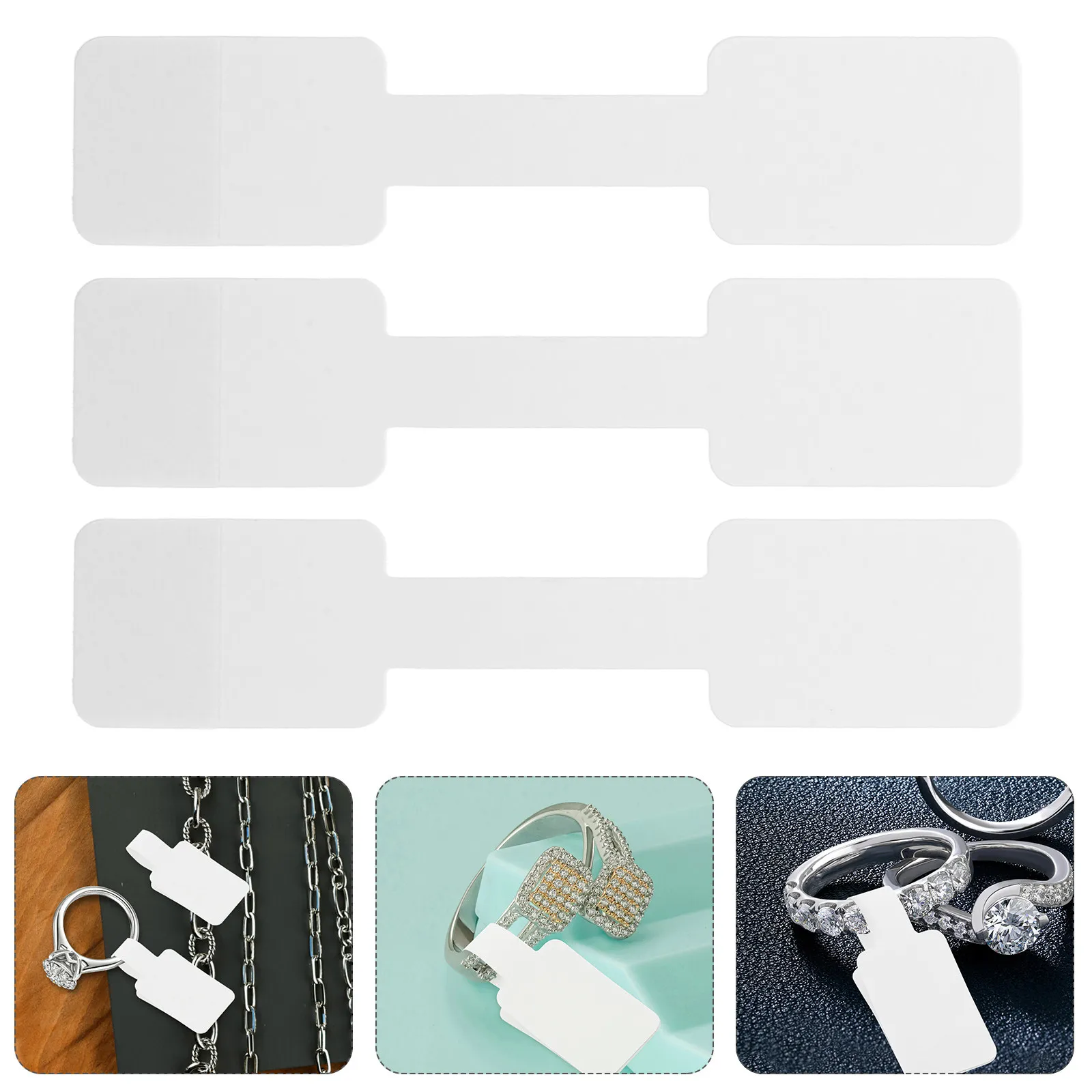 

200Pcs Blank White Self Adhesive Jewelry Display Cards Rectangle Price Labels for Necklace Ring Bracelet Earrings No Residue