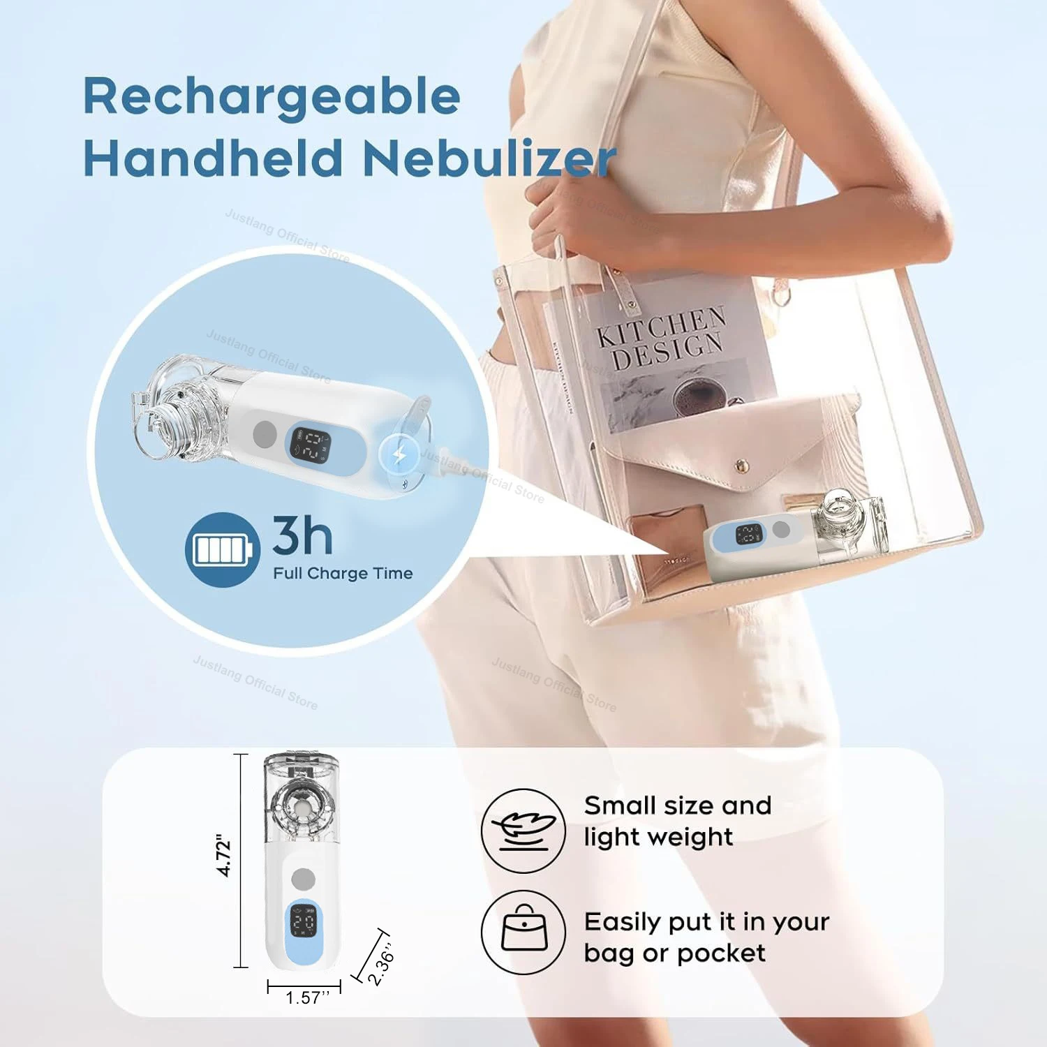 AiQUE Rechargeable Nebulizer 3.5μm Adjustable LED Display Medical Silent Ultrasonic Inhaler Timing Steam Device Adult child