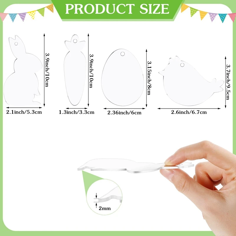 48 pezzi di ornamenti pasquali in acrilico grezzi appesi ornamenti per alberi trasparente coniglietto pulcino uovo carota per artigianato pasquale fai da te