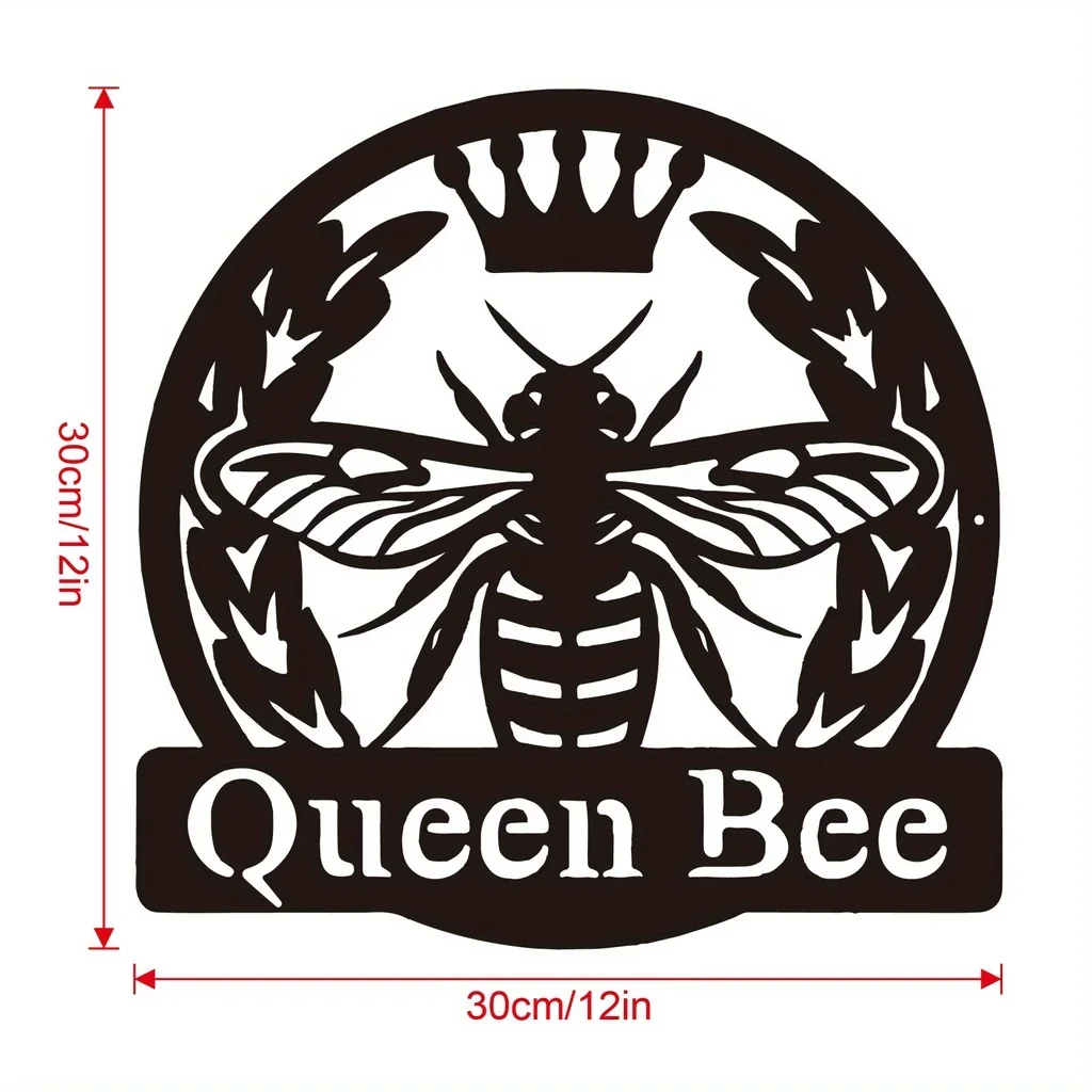 1pc Bee Queen Monogram Metal Wall Hanging Sign Perfect Wall Art Decor for Your Patio Garden or Housewarming Gift Art