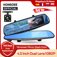 Honsoee 4.3inch Car Dvr Mirror Camera Dash Cam Front and Rear Video Recorder Night Vision View Reverse Auto Car Camera Dashcam