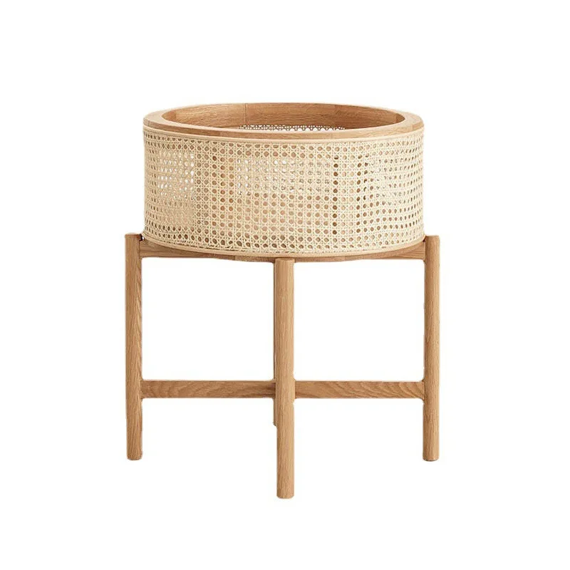 

Solid wood rattan small coffee table ash wood simple bedside table living room bedroom round storage cabinet