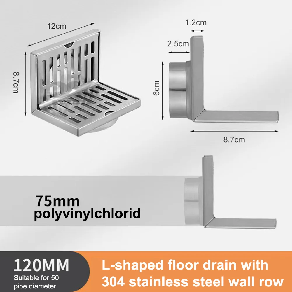 Anti-wear L Shape Stainless Steel Bathroom Tile Insert Floor Drainer Square Corner Floor Drain Wall Corner Floor Drain