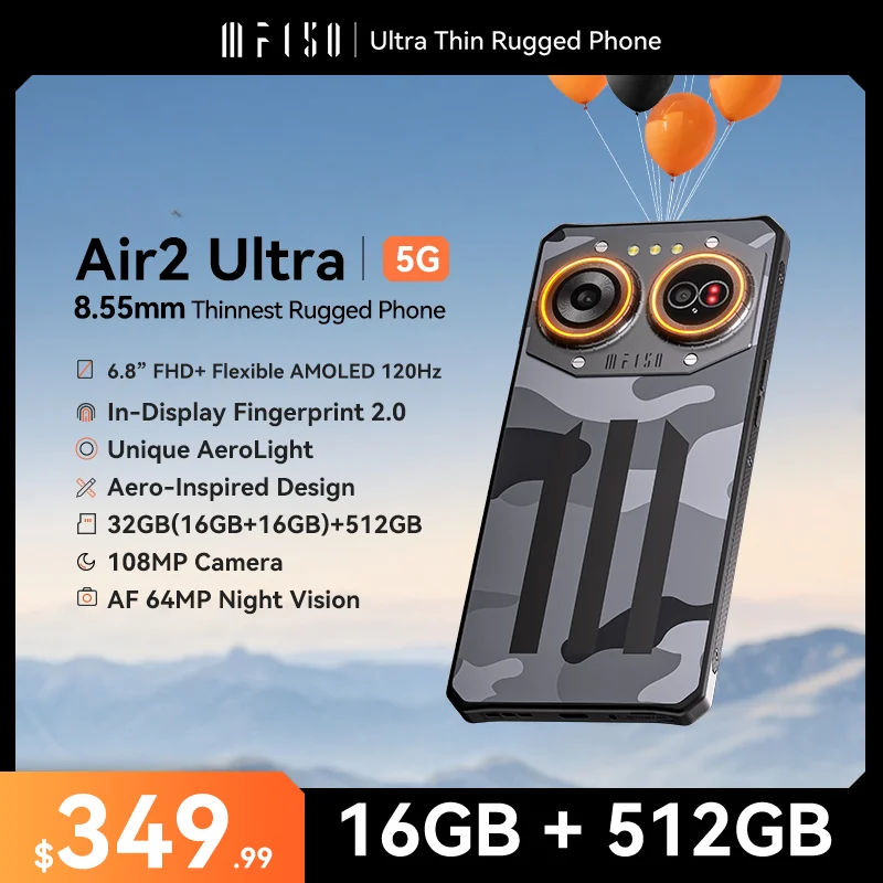 [รอบปฐมทัศน์โลก]IIIF150 Air2 Ultra 5G โทรศัพท์ที่ทนทาน 6.8 ''FHD + 120Hz หน้าจอ AMOLED แบบยืดหยุ่น 16GB + 512GB 108MP กล้องบางเฉียบ