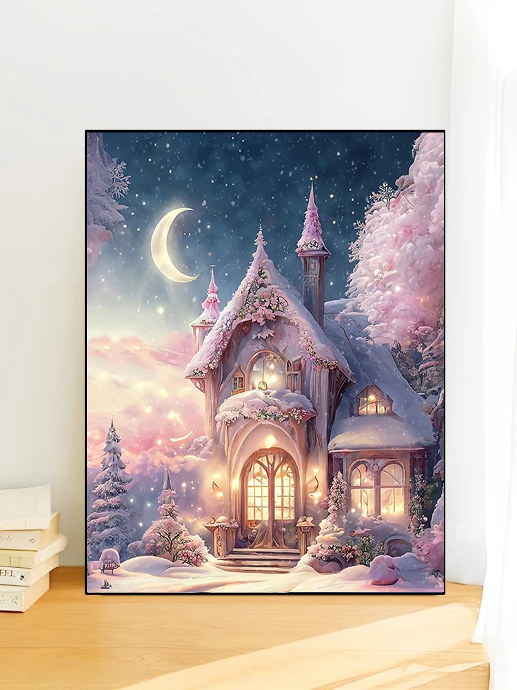 

Handmade Diamond Painting Landscape New 2026 Snow Scene Castle for Living Room And Bedroom Decor Unframed Art Home Fabric