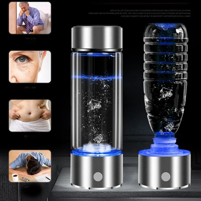 Garrafa Gerador de Água de Hidrogênio, Garrafa de Água Rica, USB Recarregável, 3Min Quick Electrolysis, Hydrogen Water Health Cup, 450ml, H2