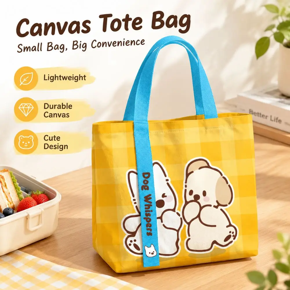 Durable Cute Puppy Print Canvas Bag Reusable Lightweight Tote Bag Large Capacity Versatile Lunch Bag Women's Accessories