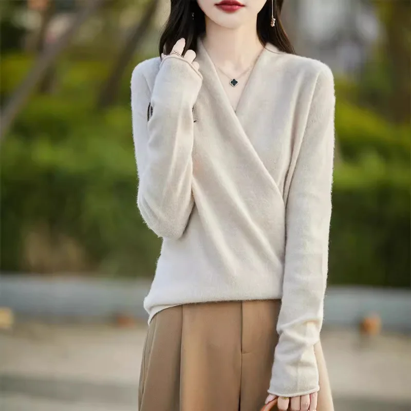 

Autumn Winter New Wool Women'S Versatile Base Shirt Loose Slimming Knitted Stylish Wool Sweater