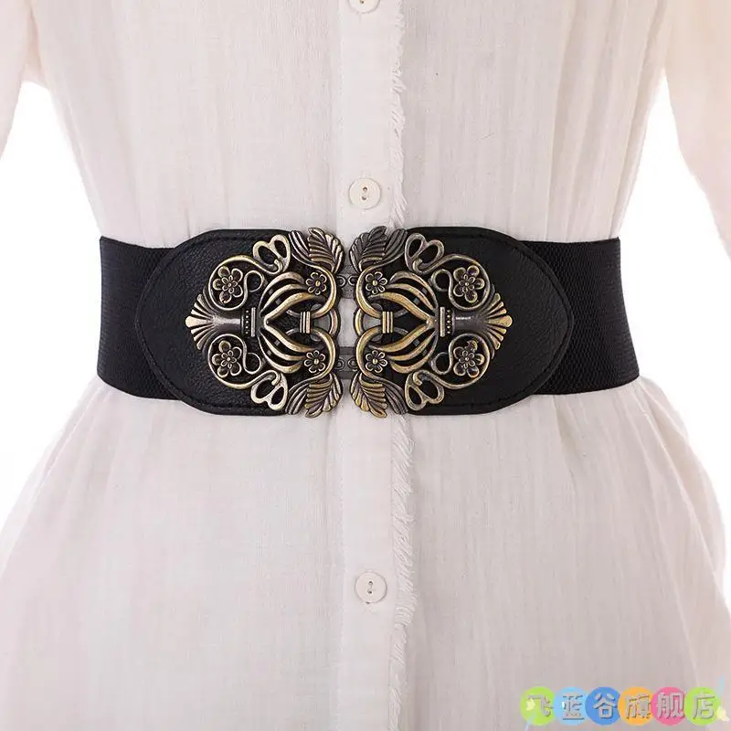

Женский широкий пояс-ремень в винтажном стиле, эластичный, черный, для традиционного костюма Ханьфу, аксессуар для юбки, верхней одежды, молодежный стиль