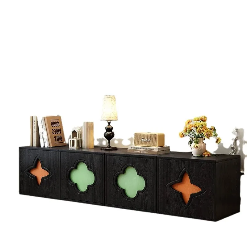 

Solid wood retro chest cabinet, storage, living room, dining side cabinet, multi-functional bedside black porch cabinet