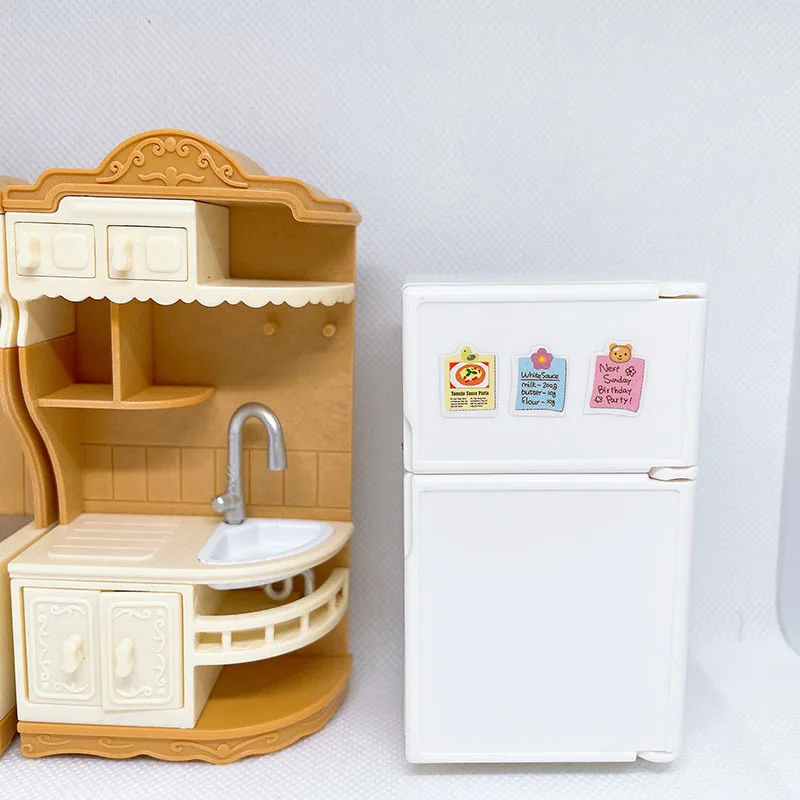 1: 12 Doll House Cartoon Mini Refrigerator+Food Miniature Food Play Kitchen Scene Pocket Furniture Model Playhouse Toys