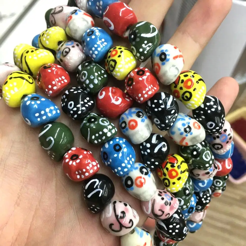 Multicolor Glass Spot Skull Bead Cute Lampwork Porcelain Glass Loose Beads For Jewelry Making DIY Bracelet Necklace Accessroeis