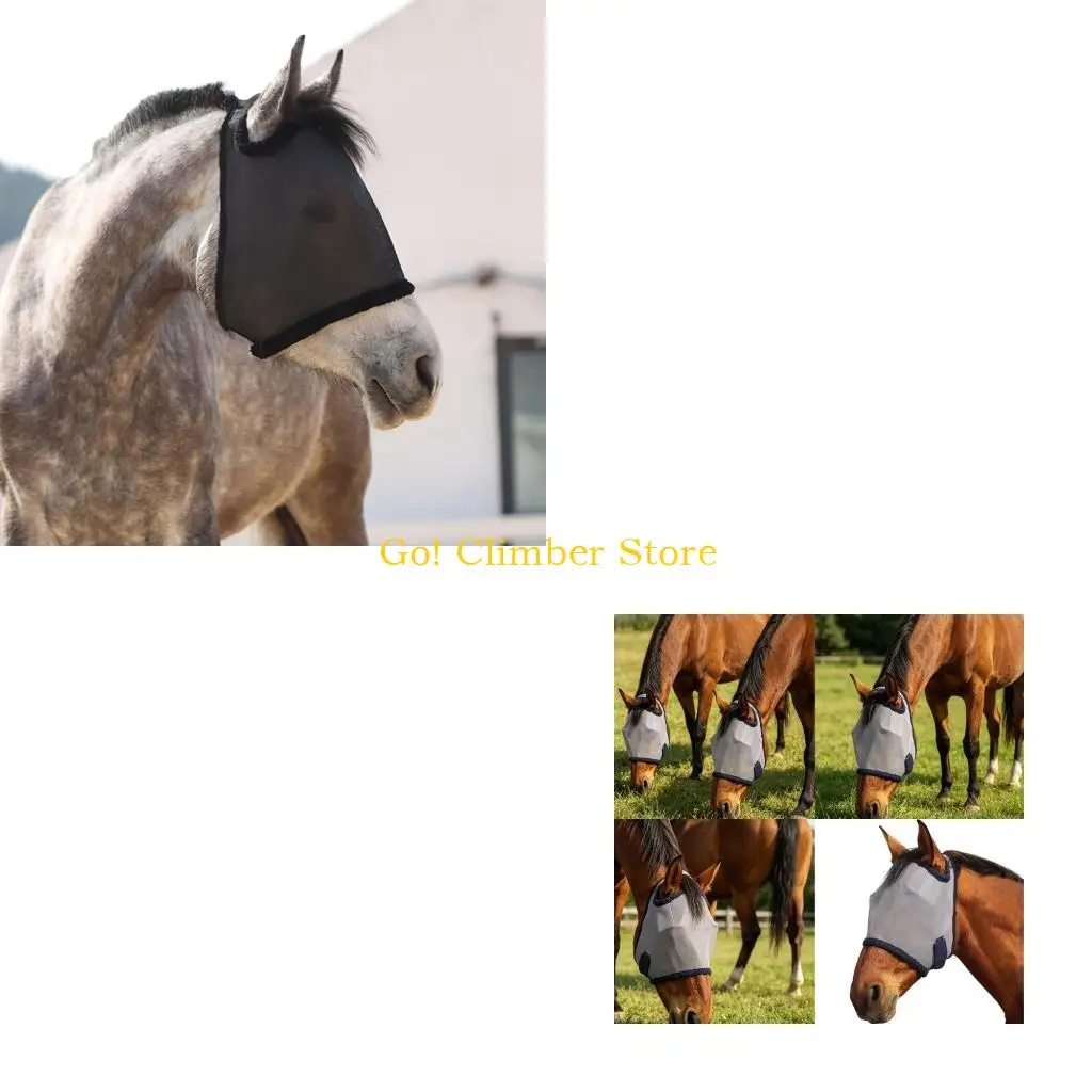 Q84C Equine Face Cover for Warm Weather Turnout, Breathable Fly Screen with Side Closure and Head Coverage for Outdoor Care