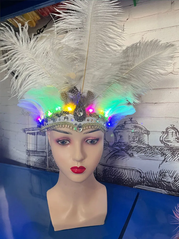 Led Light Up Glow Vrouwen Meisjes Veren Hoofdband Cocktail Party Buik Haar Dragen Cosplay Verjaardag Festival Trouwbar Halloween