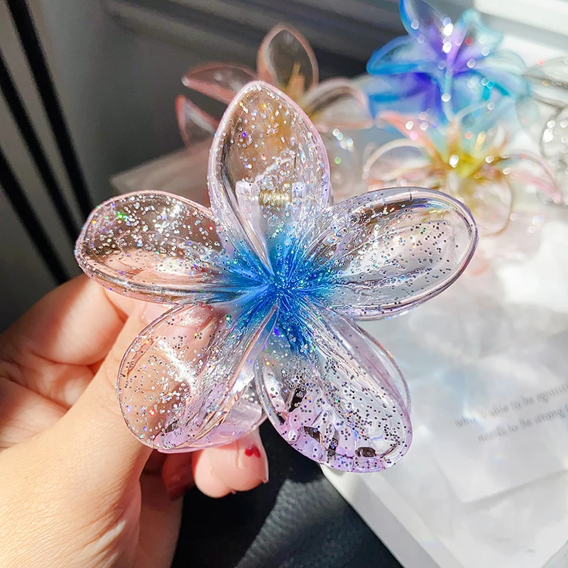 New Fashion Sparkling Flower Claw Clip for Women Transparent Sweet Ponytail Shark Clip Versatile Girl Hair Accessories