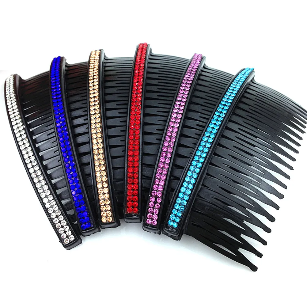 5Pcs Black Plastic Bridal Hair Comb with Dual Row Colorful Imitation Diamond Crystals Red Gold Blue Pink Lightweight Comfortable