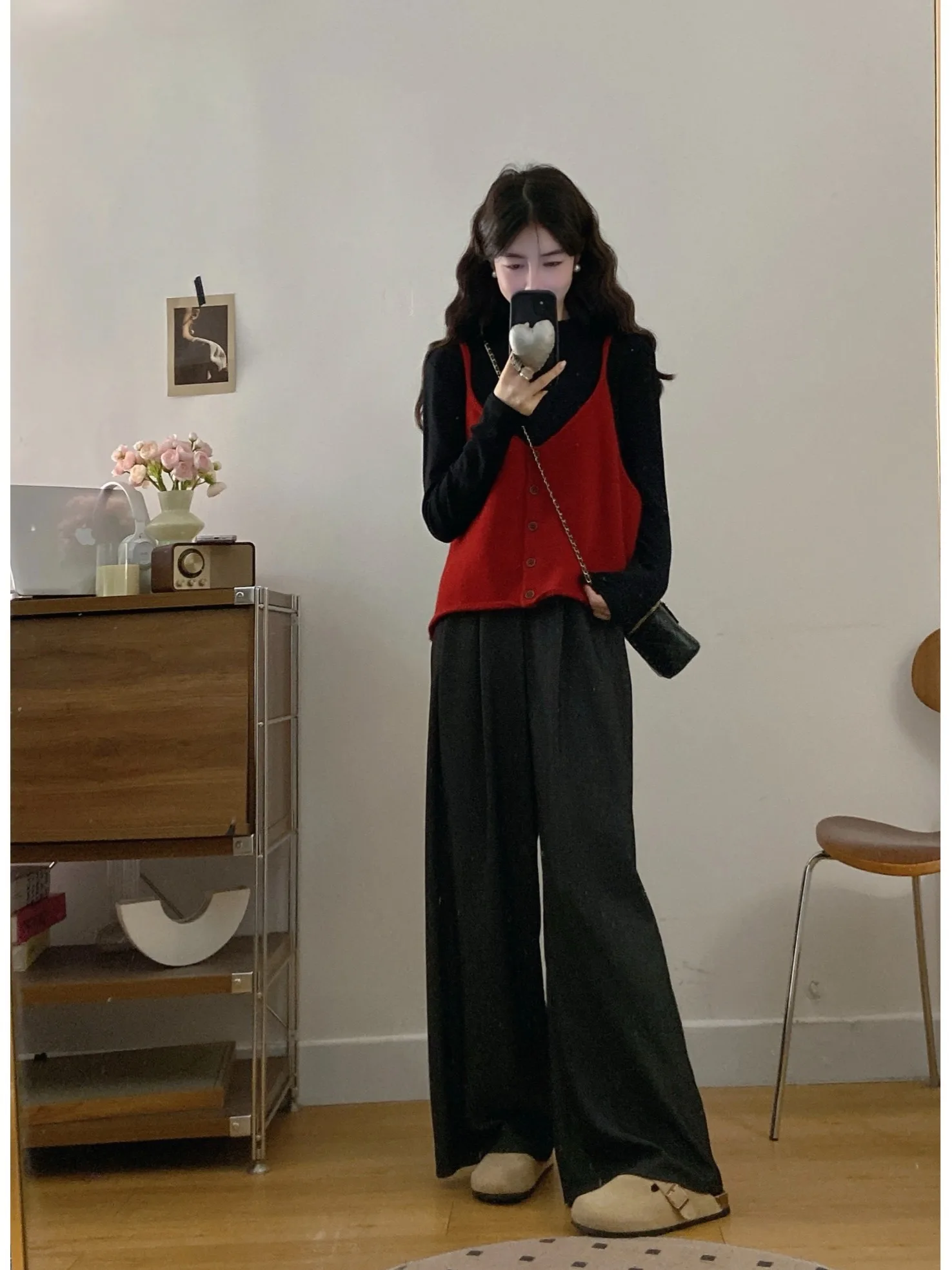 

plus Size Fashionable Knitted Set Long Sleeve Base Shirt Top with Knit Strap Vest Casual Pants Autumn Winter New Style
