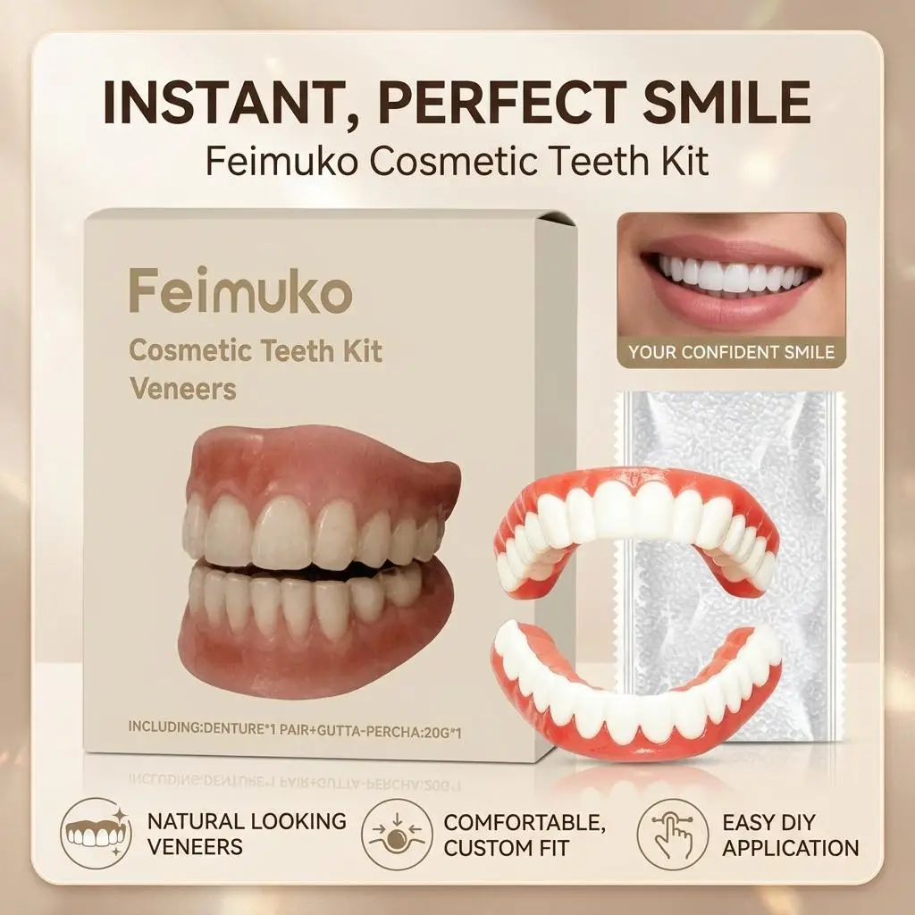 Upper & Lower Temporary Cosmetic Teeth Set Easy‑Clean Portable Simulation Smile Veneers Kit For Wedding Teeth‑Beauty Accessory