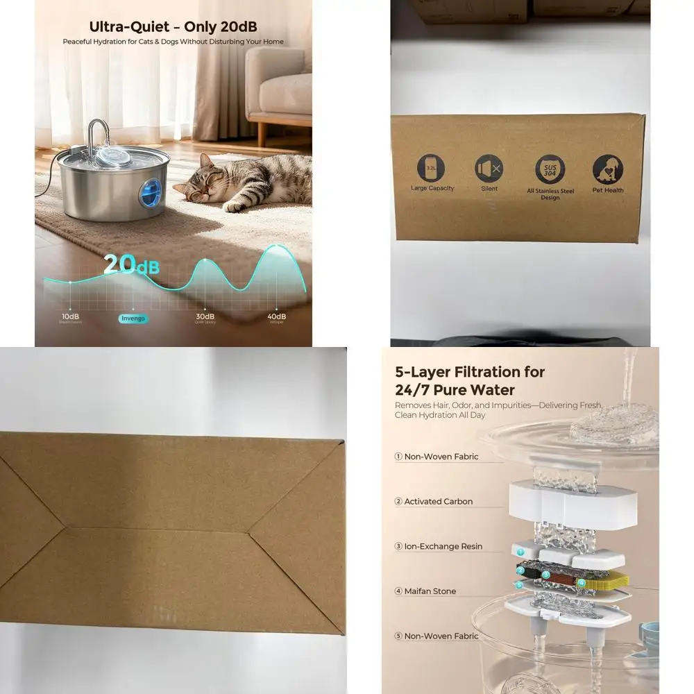 

Cat Water Fountain Stainless Steel, 3.2L/108oz Pet Drinking Fountain for Cats Dogs, Automatic Cat Fountain with 2 Flow Modes, Sp