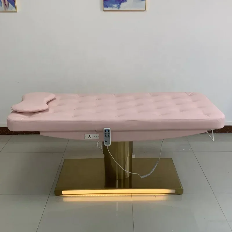 beauty salon bed chair spa facial eyelash cosmetic equipment waxing lash extension heated electric massage pink gold