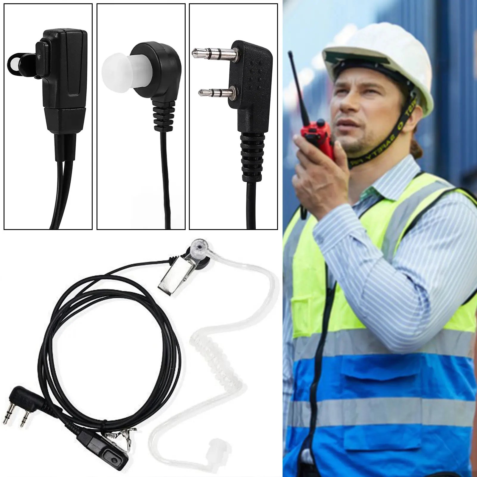 2 Pin Coverts Acoustic Tube Walkies Talkie Earpiece Noise Cancelling Clear Sound Two-Way Radio Headset For Cycling