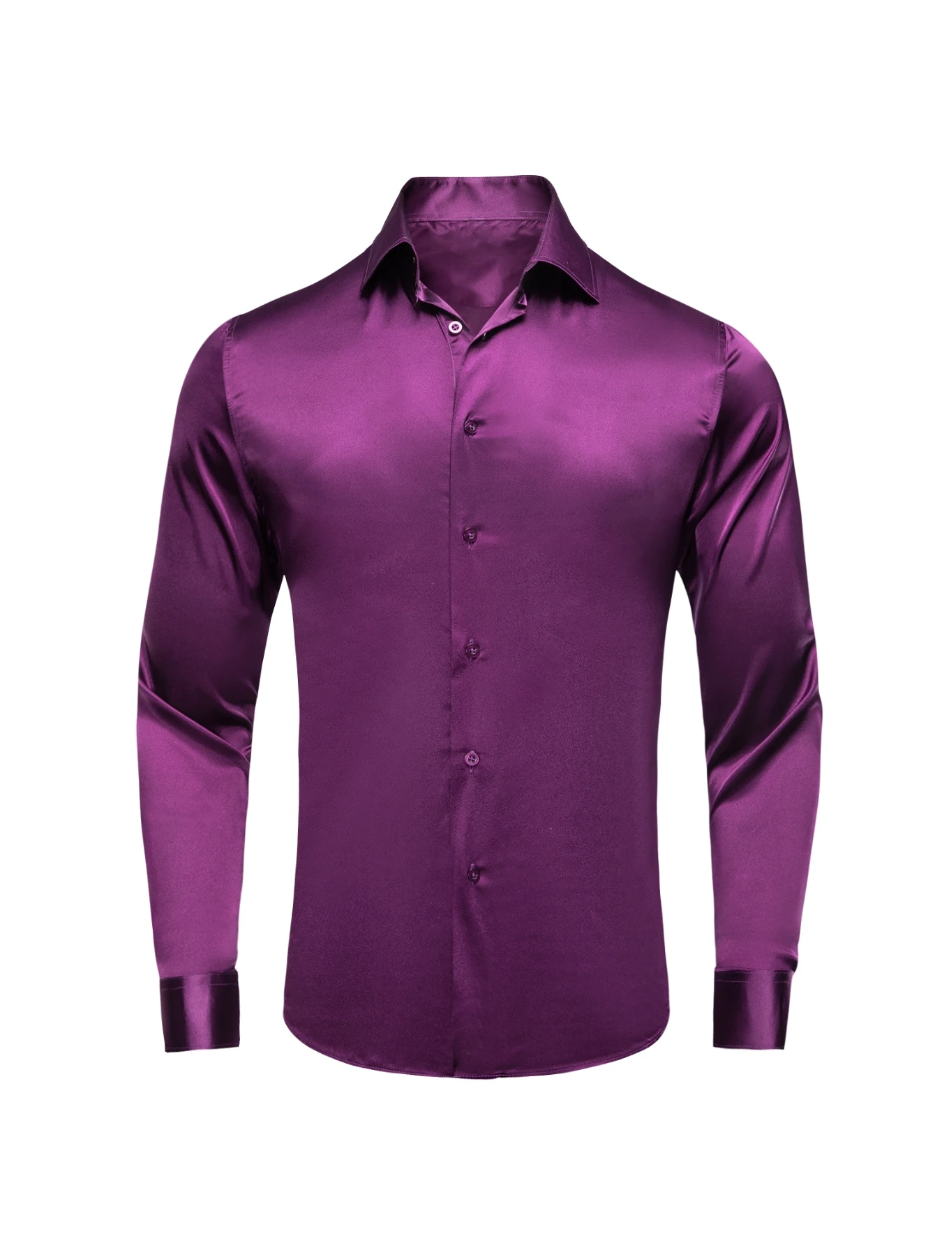 Men's Solid Lapel Long Sleeve Shirt, Comfort Breathable Fabric. Colors: Brown, Purple, Pink, Blue or Green