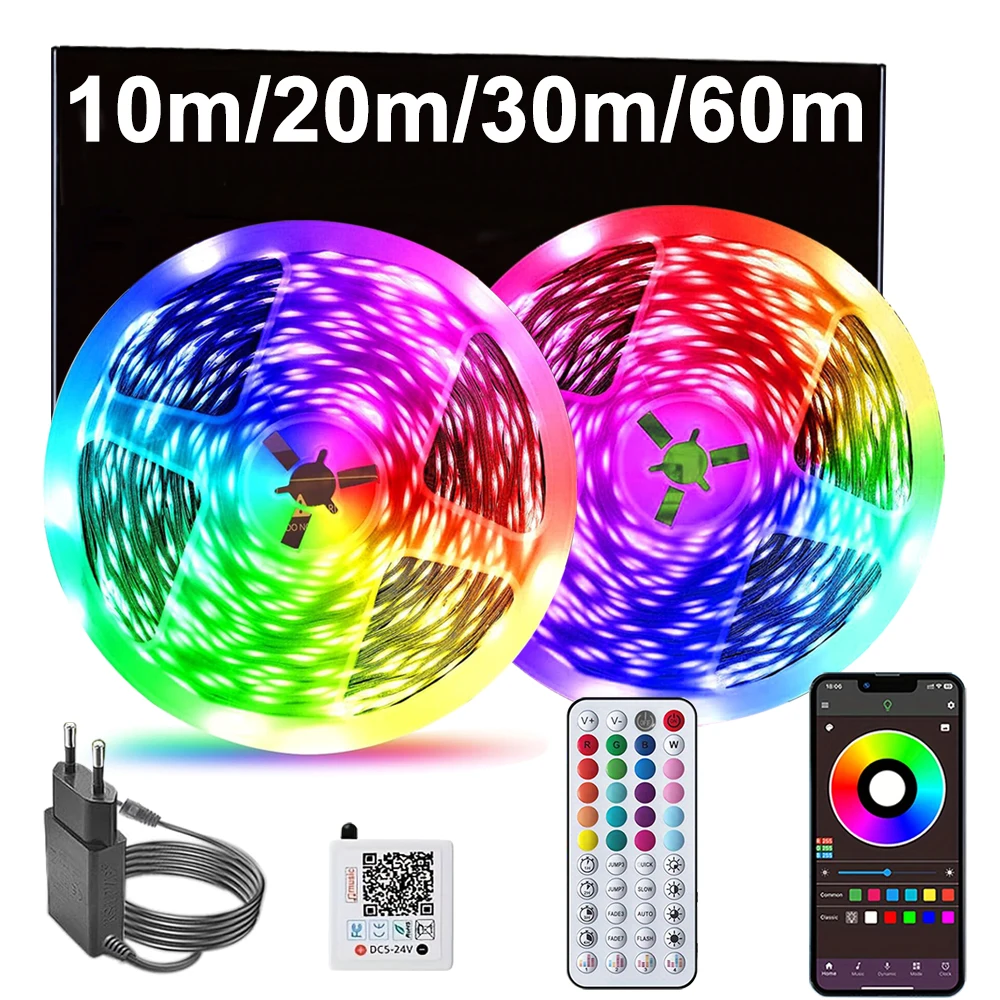 RGB Led Strip Lights Music Sync APP Control Led Room Lights 10m 20m 30m 40m 60m Led Tape Flexible Ribbon Luces Led Room