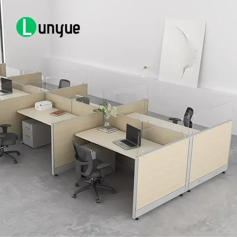Modern Office Partitions Cubicles Modular Workstation Tables with Glass Privacy Panels for Workspace Organization and Sound