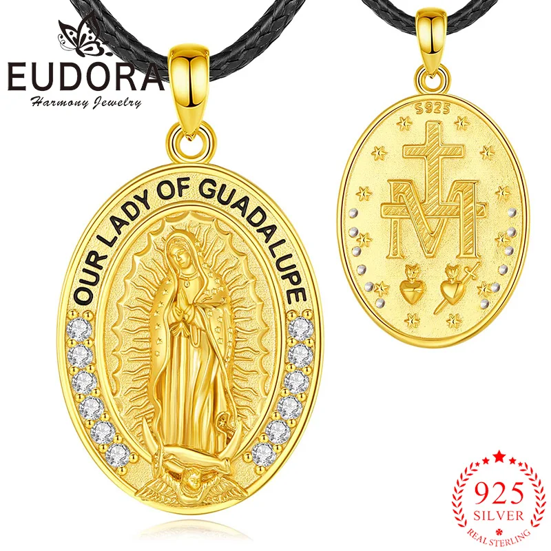 

Eudora Our Lady of Guadalupe Necklace 925 Sterling Silver Plated 18K Gold Sacred Heart Virgin Mary Pendant Christian Jewelry