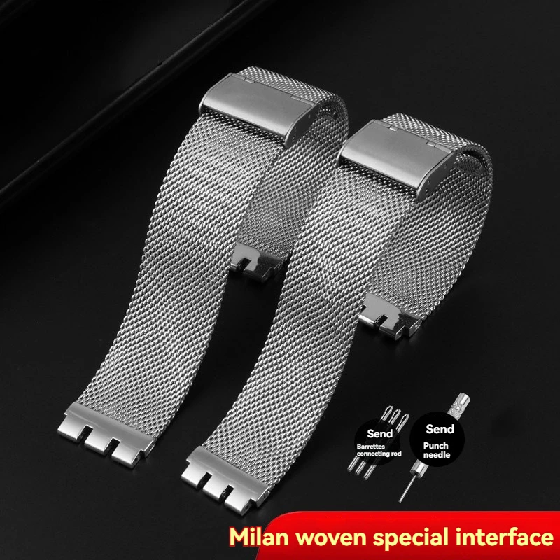 17mm 19mm 20mm 21mm New Milan Breathable mesh Stainless steel watchband  men and women watch strap Replacement strap for Swatch