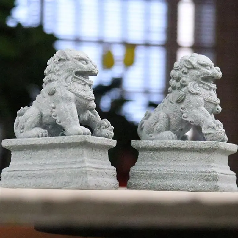 

2Pcs Lion Statue Feng Statues Shui Foo Guardian Dogs Mini Stone Lion Decor Chinese Style Lion Statue Desktop Feng Shui Adornment