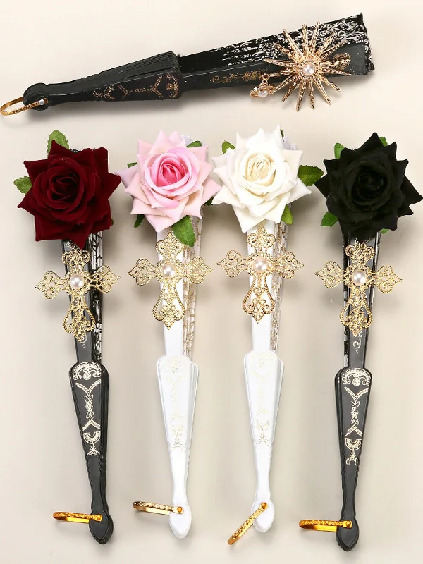 

Lolita Vintage Court Sle Кружевное веер Ele Европейская роза Веер Чай Par k Готический Comic Con Декоративный веер