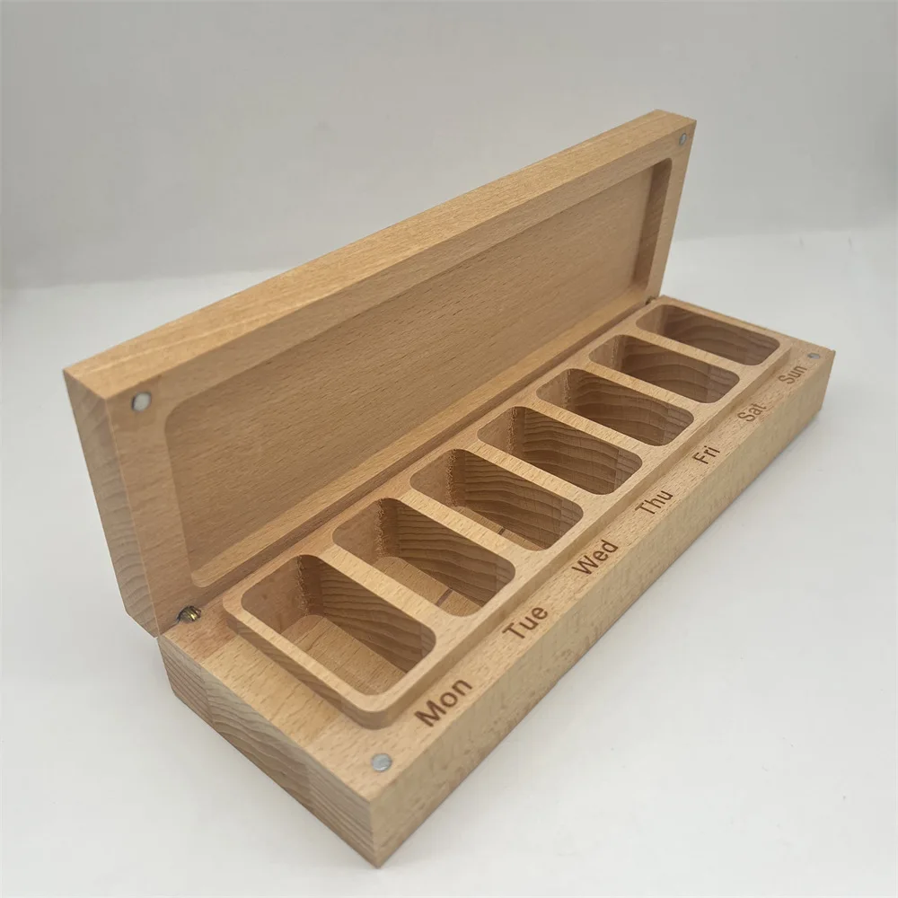 Weekly 7 Grids Compartments Wooden Pill Box Container Medicine Splitters Tablet Dispenser Cases Holder Travel Jewelry Storage