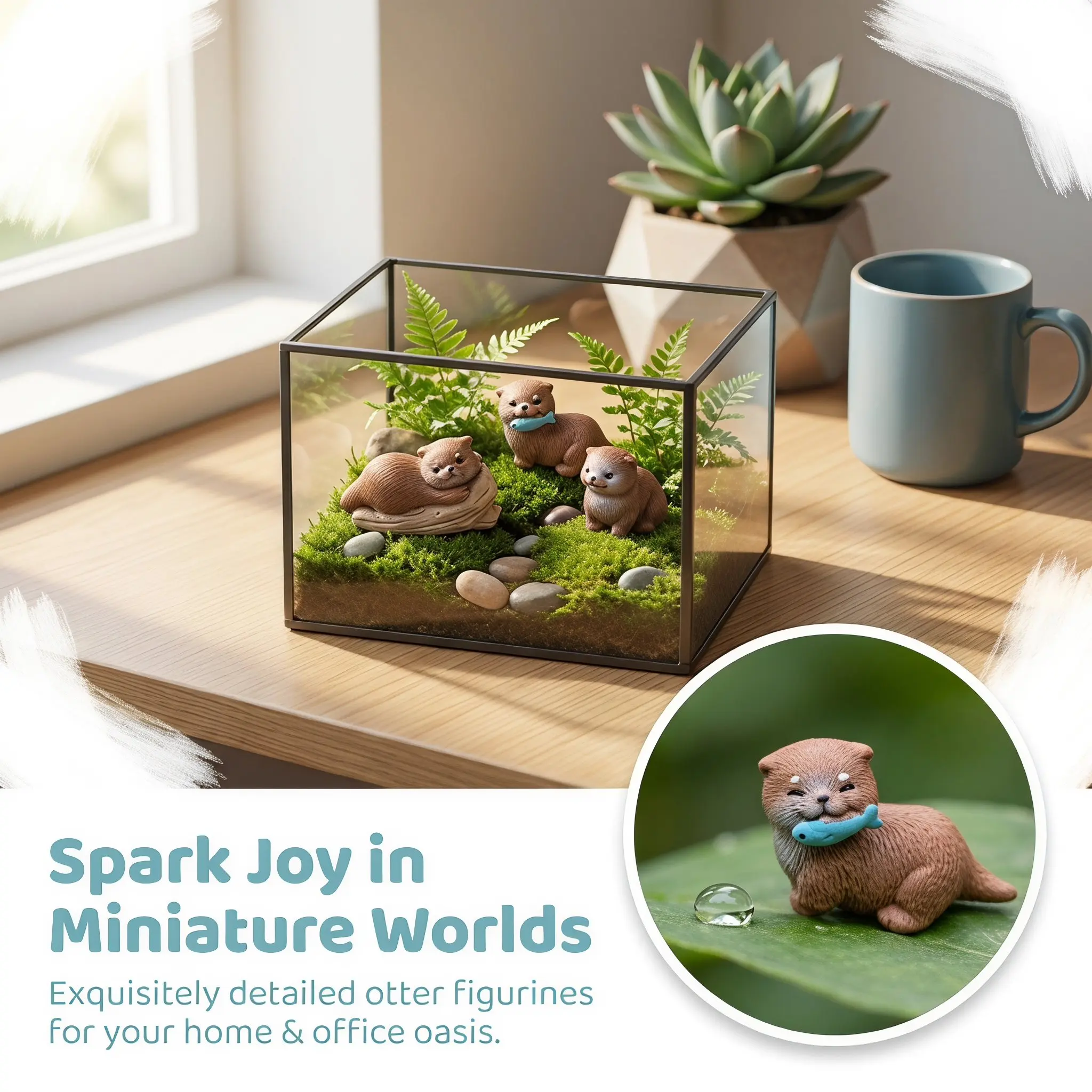 6 Pcs Otter Micro Landscape Ornaments Mini Pond Animals Aquarium Beach Terrarium Decor