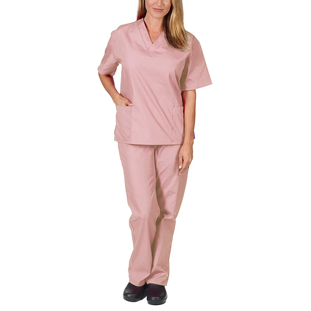 Uniformes de Enfermería de Color sólido para mujer, ropa de trabajo elástica, Clínica de mascotas, enfermera, cuello en V, médico, alta calidad, venta al por mayor