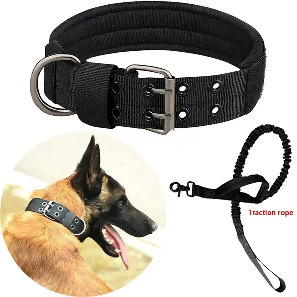 Pet Products Outdoor Tactical Dog Collar Breathability Nylon Collar Medium and Large Dog Training Neck Collar Dog Traction Rope