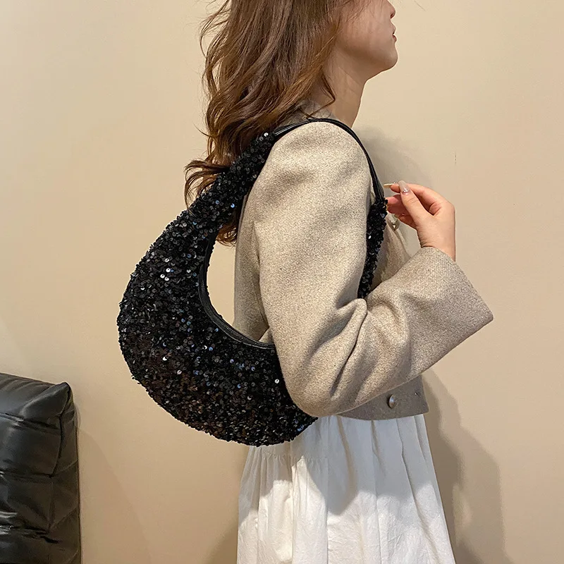 Luxury Designer Handbags for Women Retro Glitter Shoulder Bag Female Underarm Dumpling Bags Ladies Korea Pleated Cloud Bags