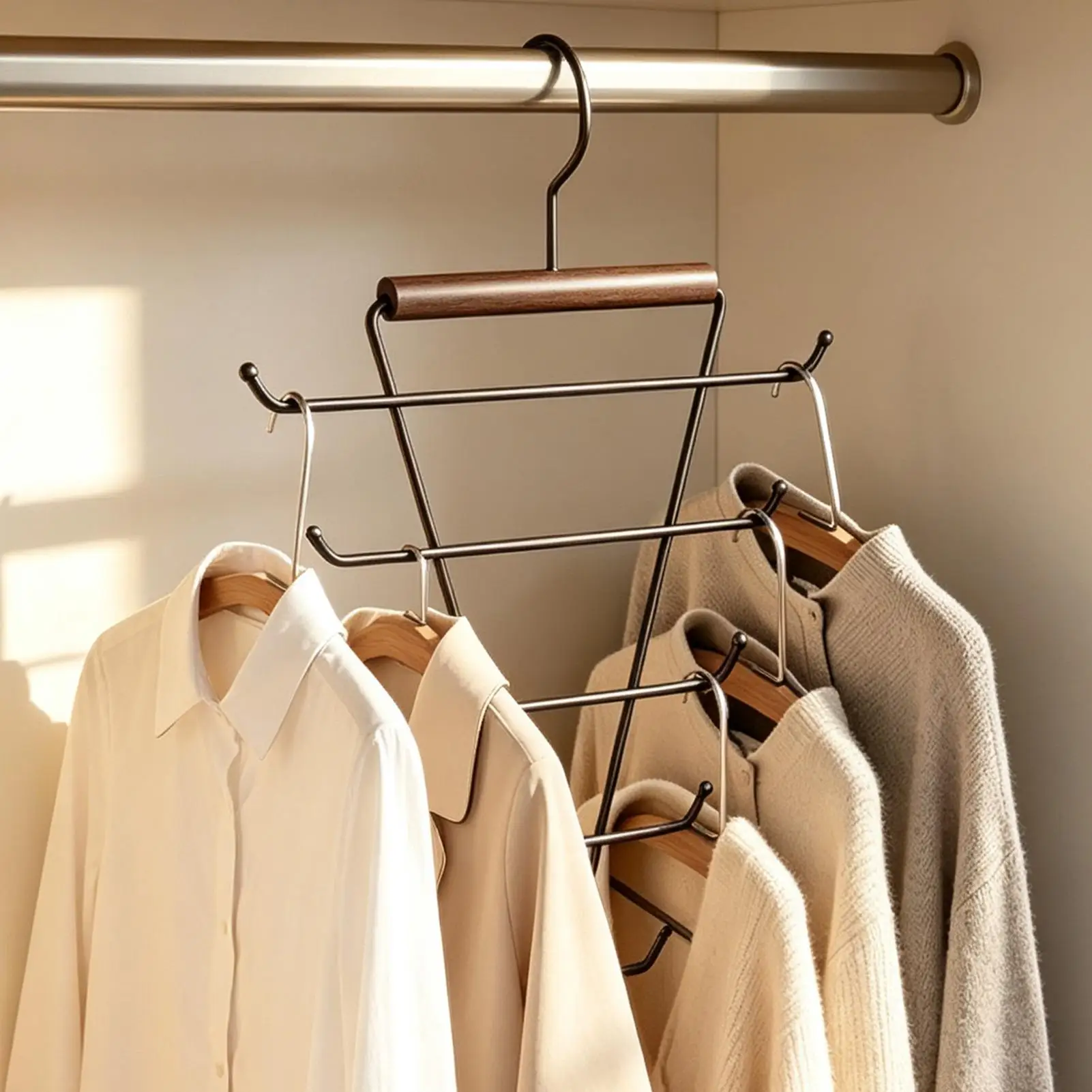 Multi-Tier Hanging Closet Hanger with Hooks Space-Saving Organizer for Closet Coats Shirts Dresses Jackets Hanging Storage
