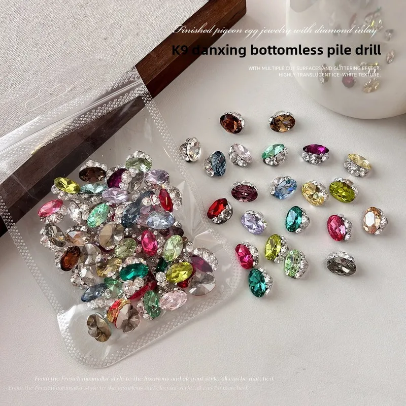 LYLE 4PCS Sparkling Rhinestones Nail Charms K9 Crystal Clusters No Base Oval Finished Nail Art Decorations Manicure Ornaments